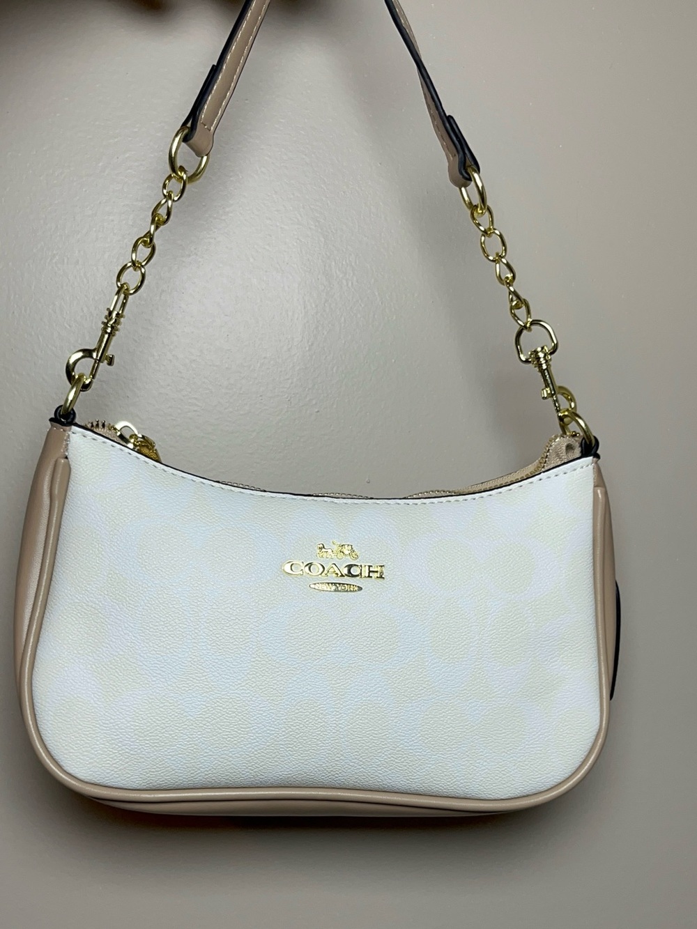 White & Tan Leather Shoulder Bag